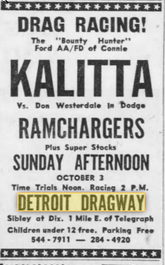 Detroit Dragway - Kalitta At The Strip Oct 1965